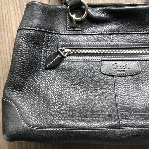 Black Leather Top Handle Coach Bag/ Large Purse - Picture 2 of 6